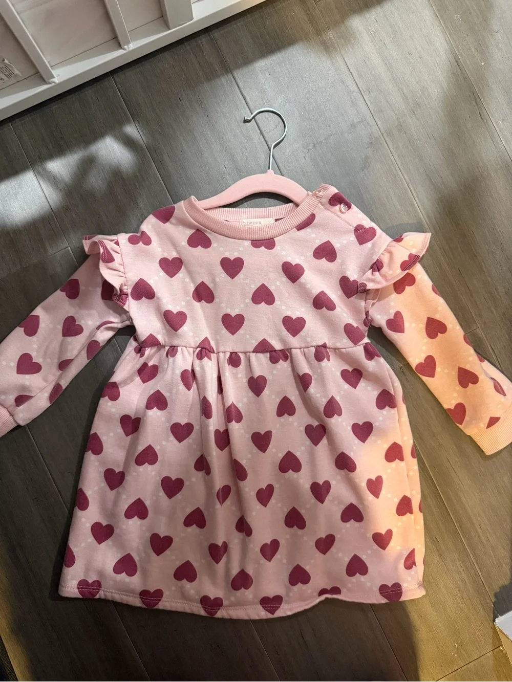 btween Pink Heart-Print Ruffle Long-Sleeve Dress